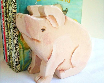 Piglet Bookends Hand Painted Wood Non Toxic