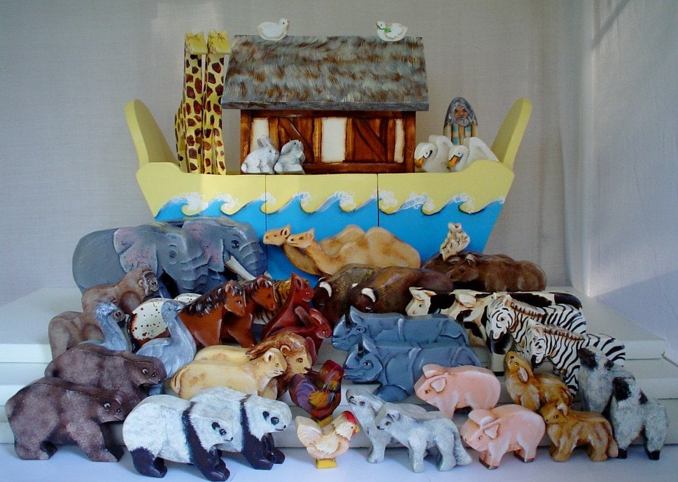 Wooden Noah's Ark Deluxe Set Yellow and Blue by BestLovedChild