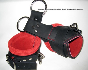 Suspension Cuffs Leather Black lined with RED