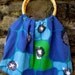 Tote Bag in Retro Vintage Fabric Blue Green Floral with Bamboo Handles