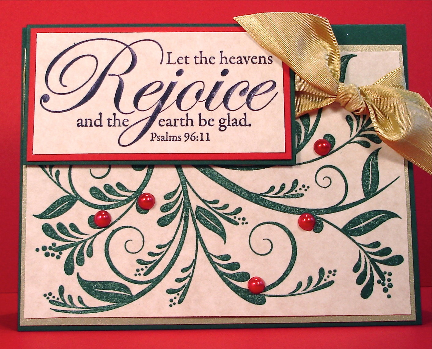 Christmas Card with Psalms Scripture Greenery and Red