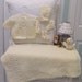 Baby layette,IVORY, hand knitted, hat, sweater, booties and blanket,open weave stitch