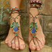 PEACOCK BAREFOOT sandals peacock feather beach wedding mykonos greek beads made to order hippie foot jewelry beach