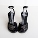 Size 5 Vintage 40s Black Suede & Leather Peep Toe Wedges 35
