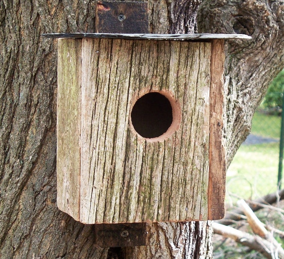 Rustic Bird House from Reclaimed Materials w/ Slate Roof