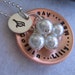 Mothers Nest - a Personalized Handstamped cupped copper disc OR aluminum disc, a silver bird disc, and your choice of 1 - 4 Pearl dangles