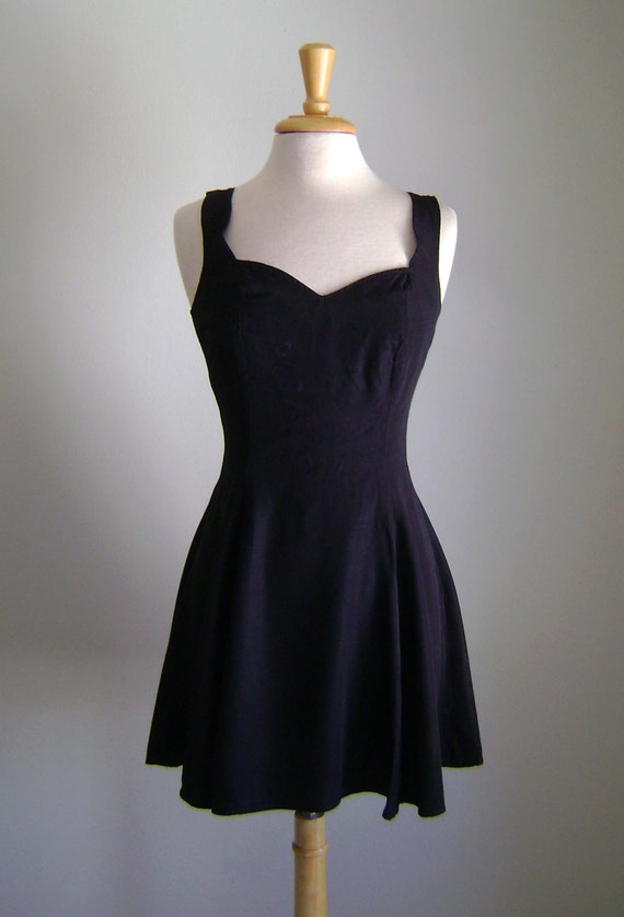 80s Black Corset Style Mini Dress Small/Medium