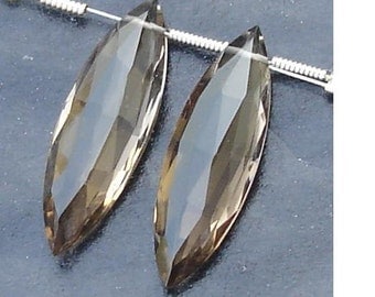 AAA Quality, 25mm Long Truly Rare SMOKY Quartz Faceted Elongated Marquise Briolettes Matched Pair,SUPERB