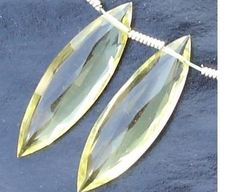 AAA Quality, 25mm Long GREEN LEMON Quqrtz Faceted Rlongated Marquise Shape Briolettes Matched Pair,