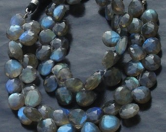 1/2 Strand, Blue Flashy Labradorite Faceted HEART Shaped Briolettes, 9-10mm Long size,Promotional Price Item