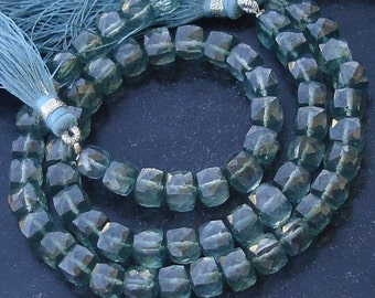 New Stock, Full 8 Inch Strand Mystic GREEN Quartz Faceted 3D BOX, 6-7mm Long,Manufacturers Price
