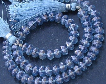 New Stock, Full 8 Inch Strand Mystic TANZANITE BLUE Quartz Micro Faceted RONDELLS, 7-8mm Long,Manufacturers Price