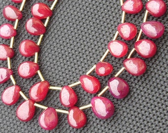 8 Inch, SUPERS-SUPER Raspberry Red Ruby Smooth Pear Briolettes, 6-9mm aprx.Super Quality,Finest Ruby