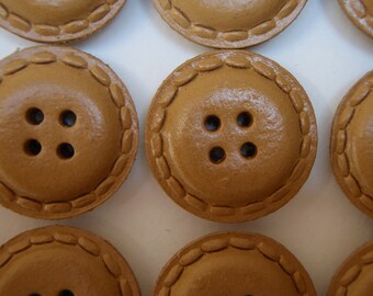 24 Leather Buttons Natural 23mm Vintage 1950s