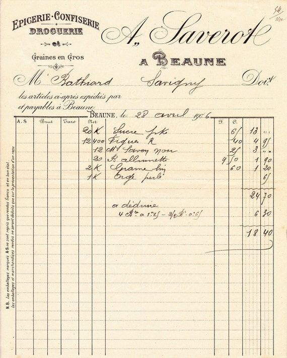 Grocery store invoice HANDWRITTEN French by simplyfrenchvintage