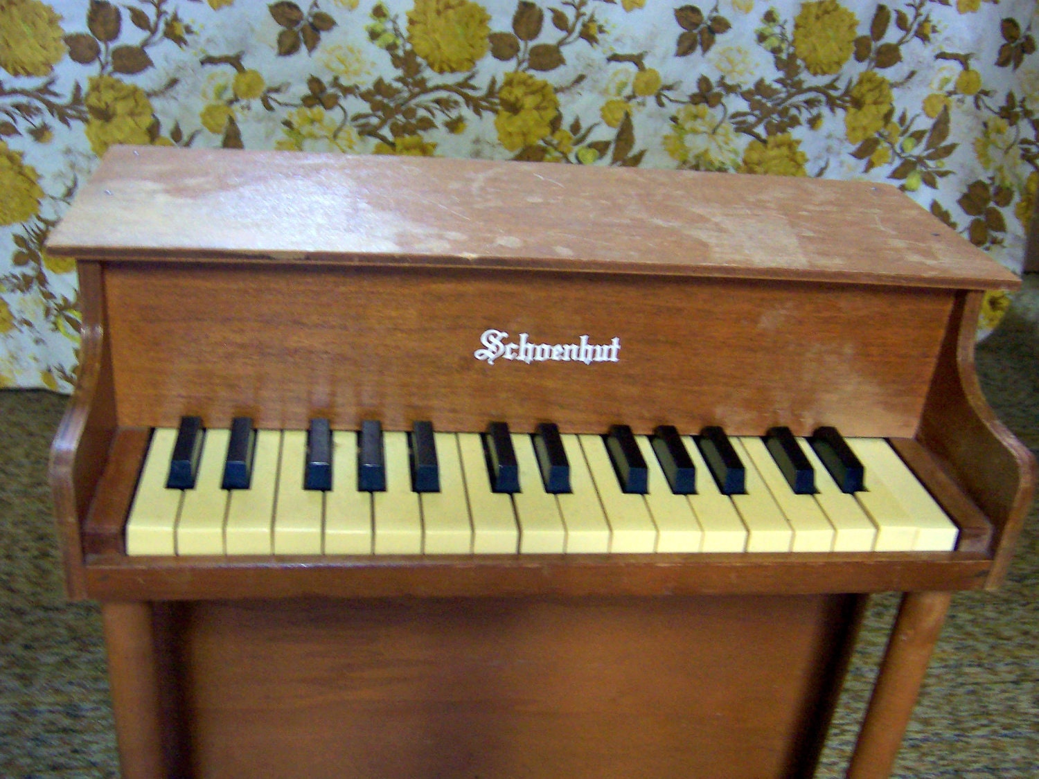 vintage Schoenhut wooden toy piano with original stool