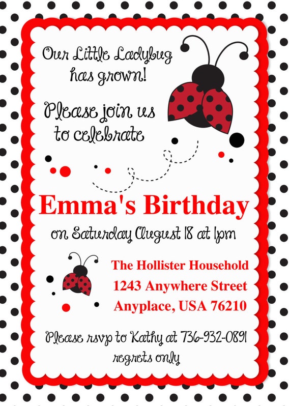FREE FREIGHT Ladybug Birthday Printed With Envelopes-Invitations-With or Without photo-15 Il_570xn