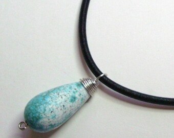 Turquoise Teardrop Wire Wrapped Pendant Necklace