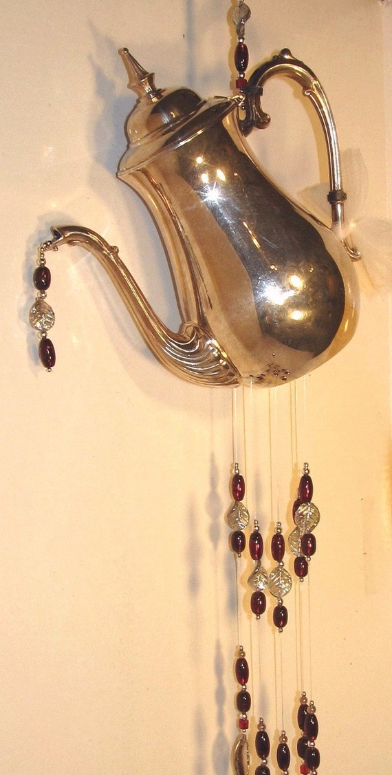 Tea Kettle Wind Chimes Silver Tea Pot Wind Chimes