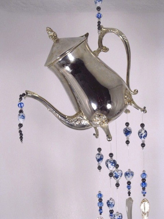 Silver Teapot Wind Chime Silverware Wind Chime Repurposed