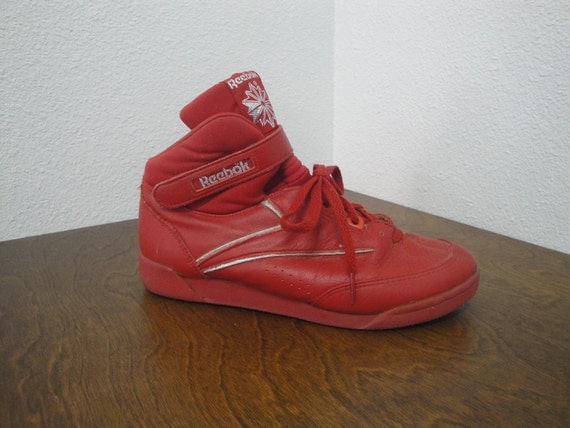 Items similar to Vintage 80s Women's Red Reebok Velcro High Top Shoes 7 ...