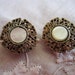 Vintage Gold Tone and Flat Shell Button Lever Back Earrings from Japan