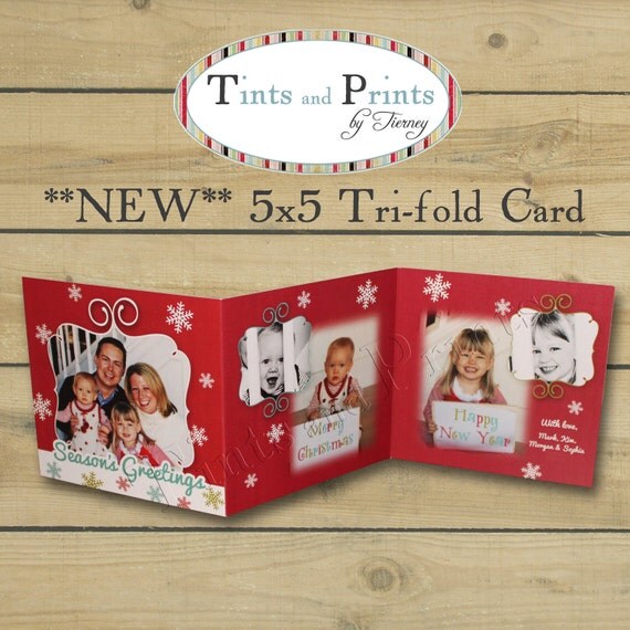 Items Similar To Whimsical 5x5 Tri fold Custom Holiday Photo Card 