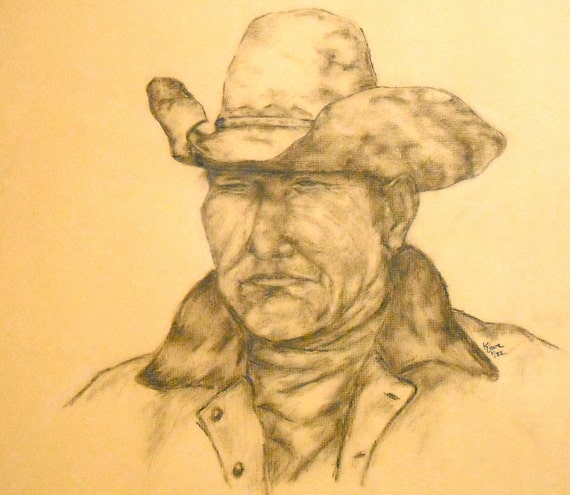 Cowboy Portrait Fine Art Drawing Original by LoveArtStudios