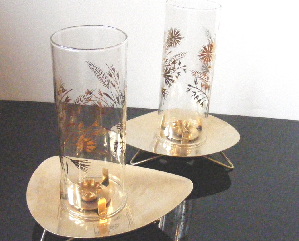 Candle Holders by David Douglas Glass in Gold Wheat Pattern