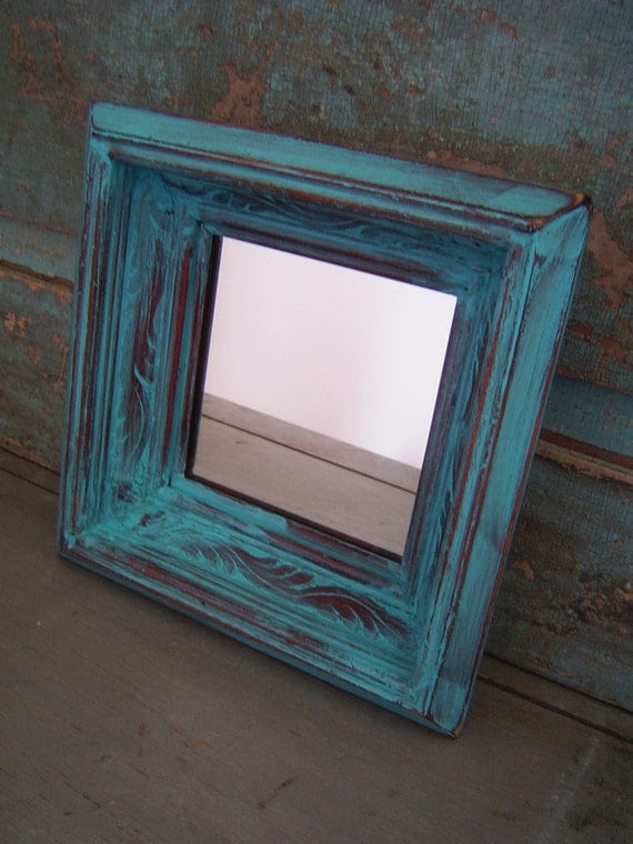 Turquoise Distressed Wood Frame Mirror by turquoiserollerset