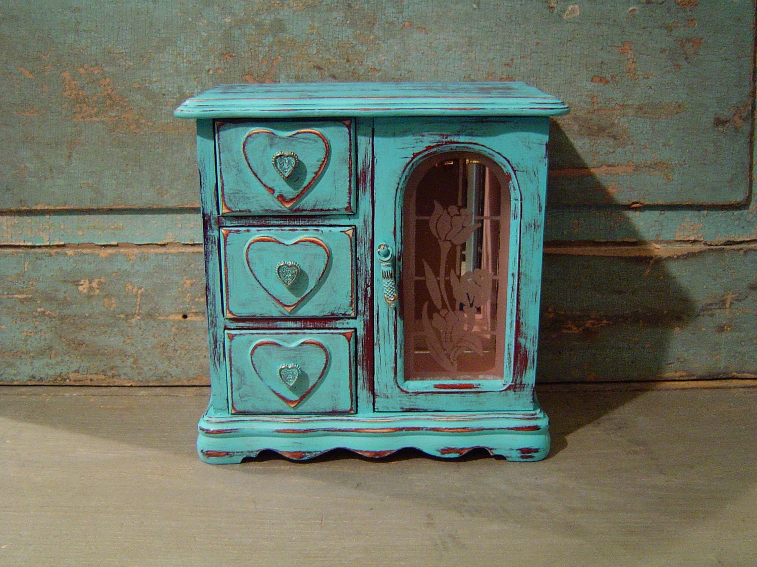 Turquoise Distressed Jewelry Box by turquoiserollerset on Etsy