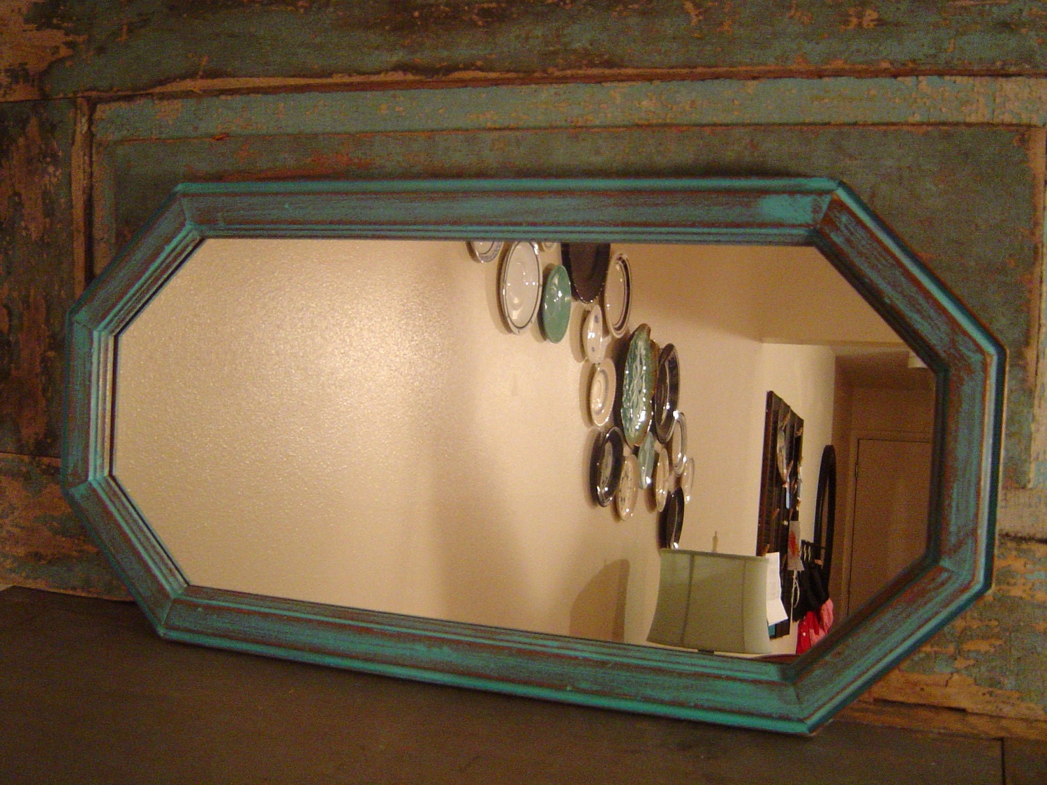 Mirror Wood Frame Turquoise Distressed by turquoiserollerset