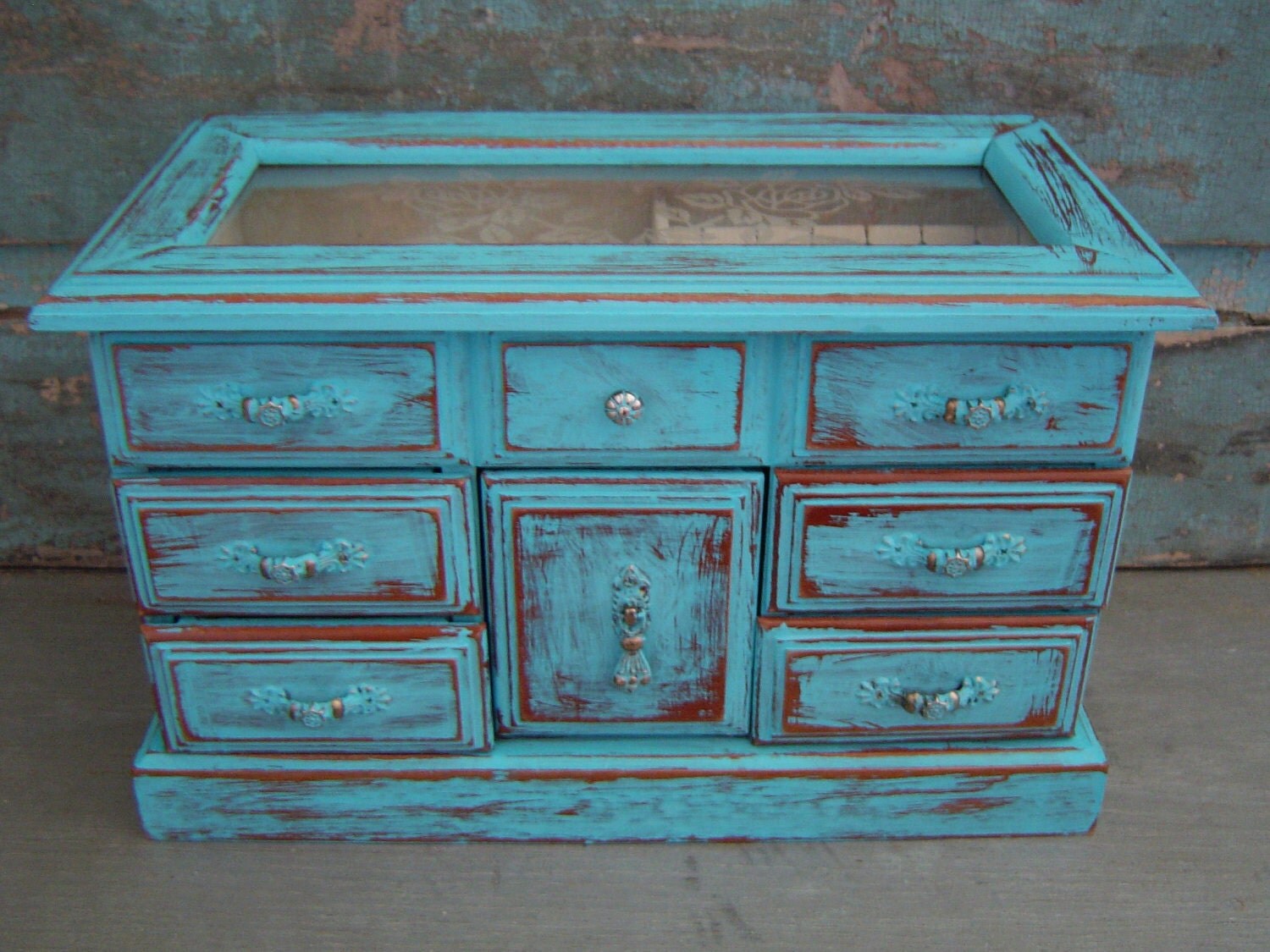 Jewelry Box Turquoise Wooden Distressed by turquoiserollerset