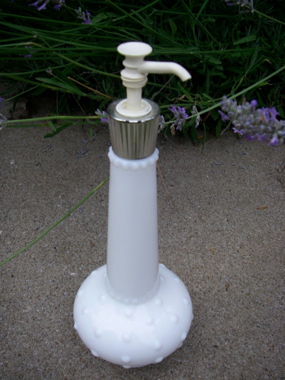 Vintage Hobnail Milk Glass Lotion / Soap Dispenser