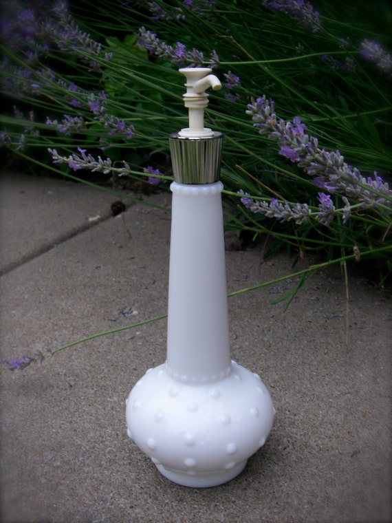Vintage Hobnail Milk Glass Lotion / Soap Dispenser