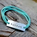 Custom Leather Wrap Bracelet in Hand Stamped Aluminum - Choose your Color