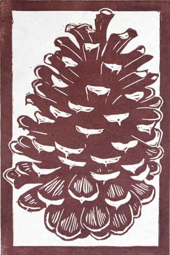 Pine Cone Linocut Relief Print