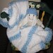 Knit baby Blanket, acrylic yarn (white and blue)