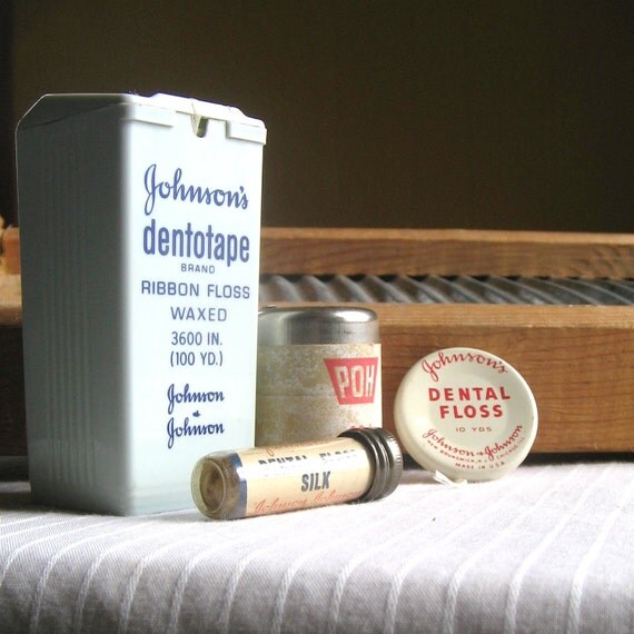 Vintage Dental Floss Collection Metal Tins Silk