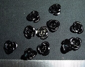 Destash (10) Lg Black Rose Flower Beads - for pendants, jewelry making, crafts, scrapbooking