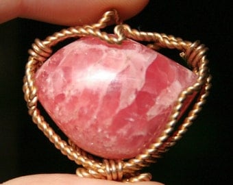 Rhodo Cab with Gold Filled Wire Wrapped Stone Pendant Rhodochrocite