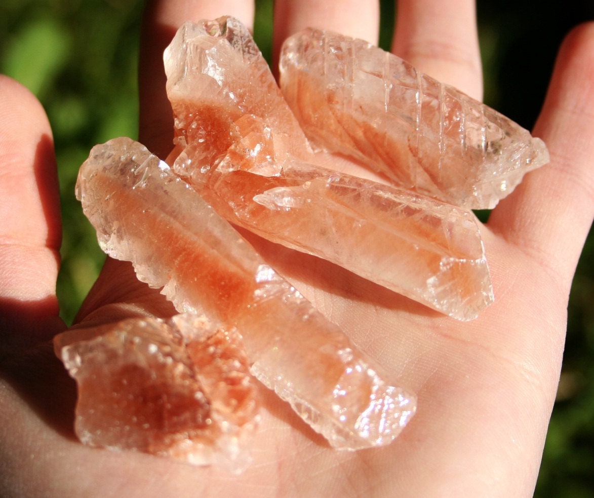3 Honey Peach Calcite Crystal Specimen by PriyaInspirations
