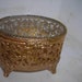 vintage glass and brass metal jewelery box ornate old beveled glass trinket box
