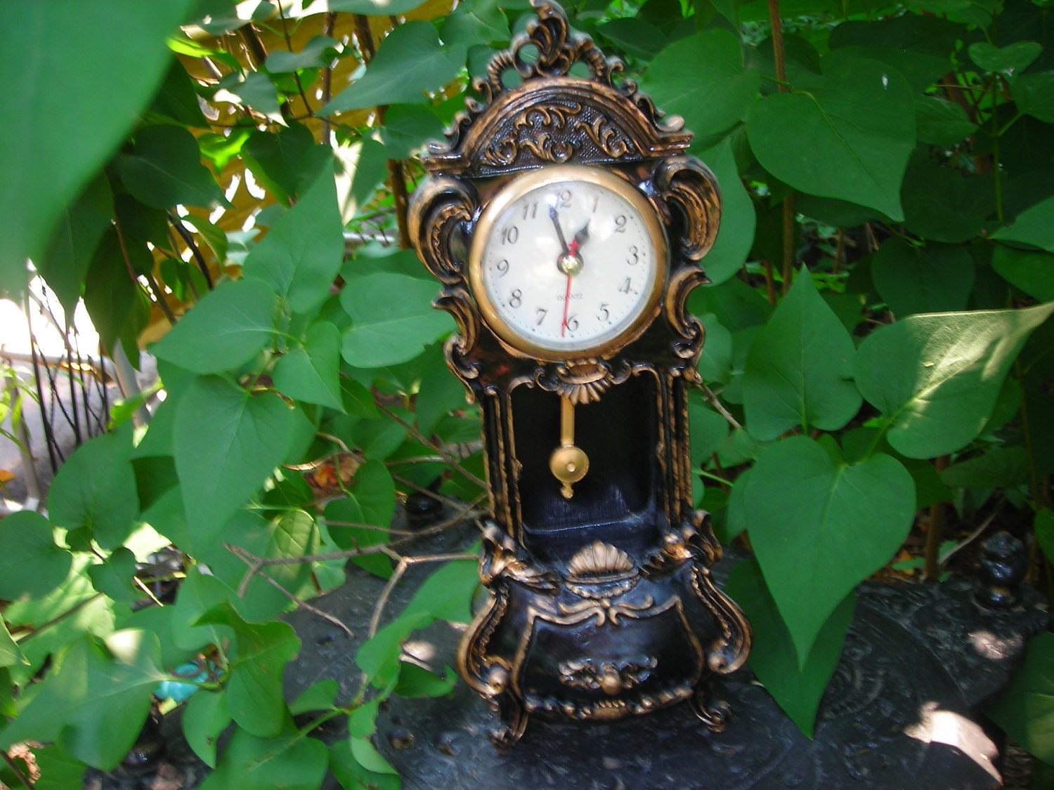 vintage clock grandfather clock battery run quartz black and