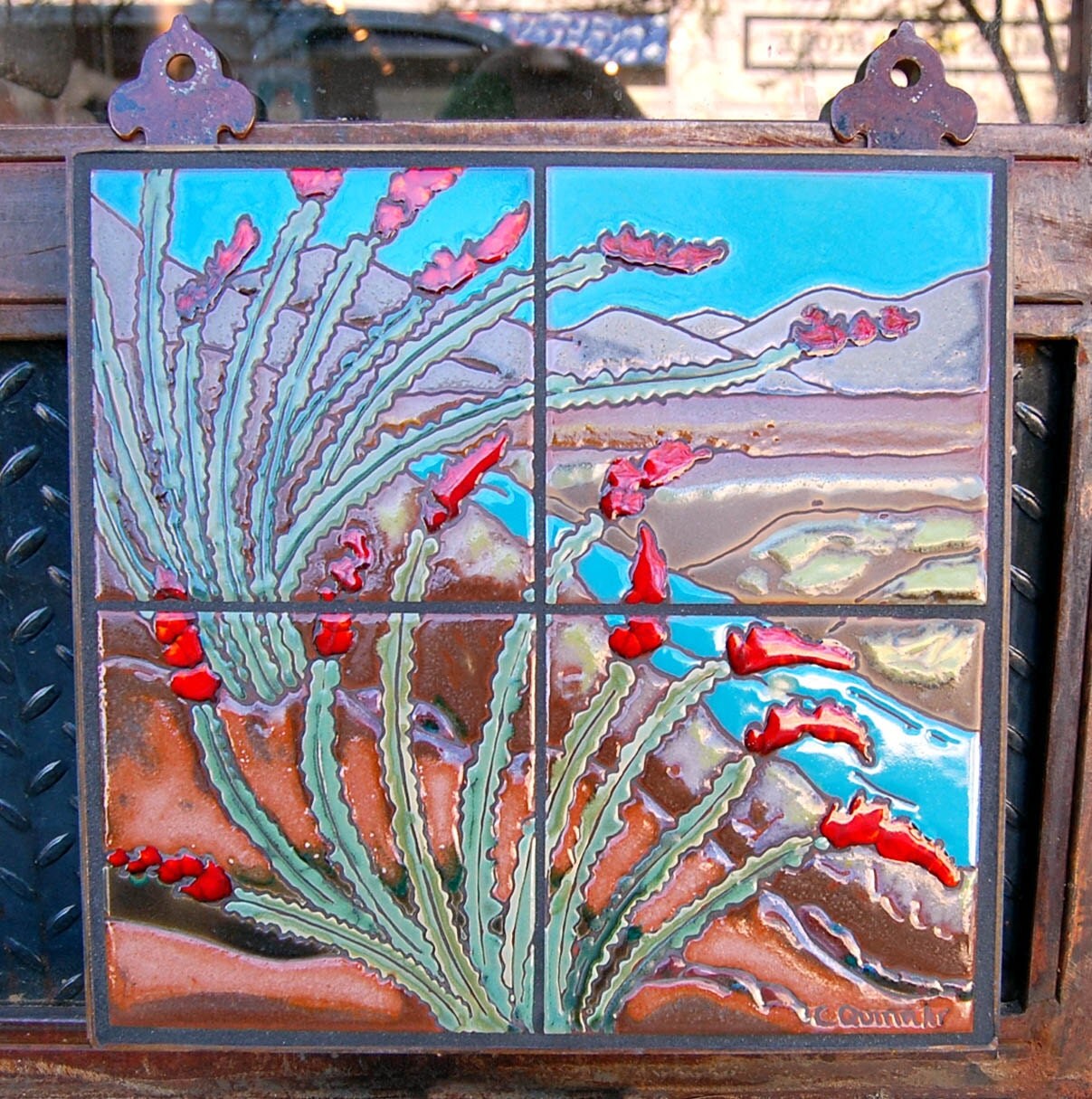 12x12 Ocotillo Cactus Hand Glazed Decorative Tile Mural