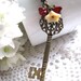 Key To My Heart Necklace - Antiqued Bronze Large Long Skeleton Key, Ruby Siam and Matte Opaque Beige Czech Flower, Woodland Inspired