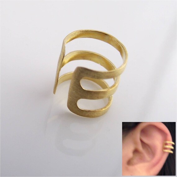 Men's ear cuff triptych bar ear cuff gold ear cuff