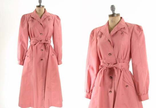 70s Pink Spy Trench Coat XS Small