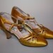 Let Yourself Go - Early to Mid 1930s Gold Silk T-Strap Dance Shoes 7.5/8