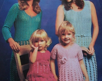 Vintage Digital Pattern - Mother Daughter Dresses to Crochet - PDF Email Delivery - PrettyPatternsPlease